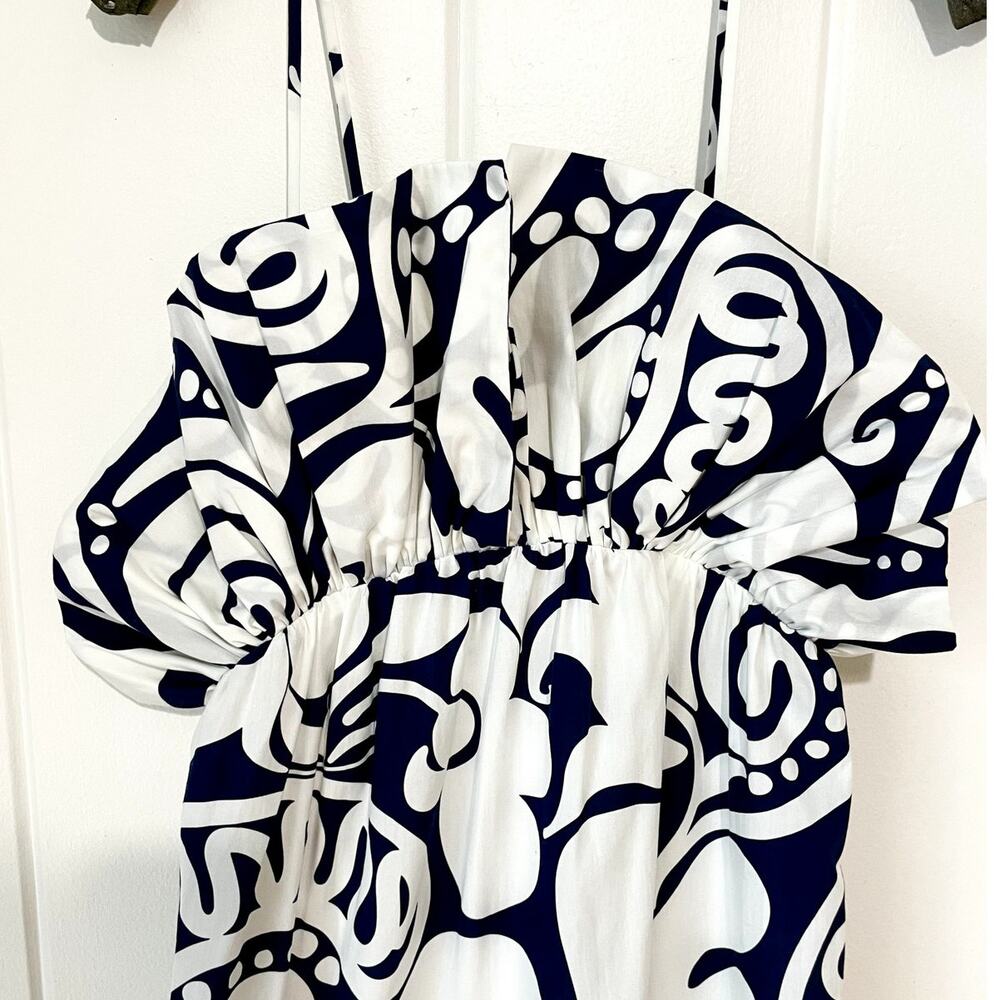 NWT Mara Hoffman Raquel Maxi‎ Strap Floral Dress White Navy V neck Size 2 - Picture 6 of 11